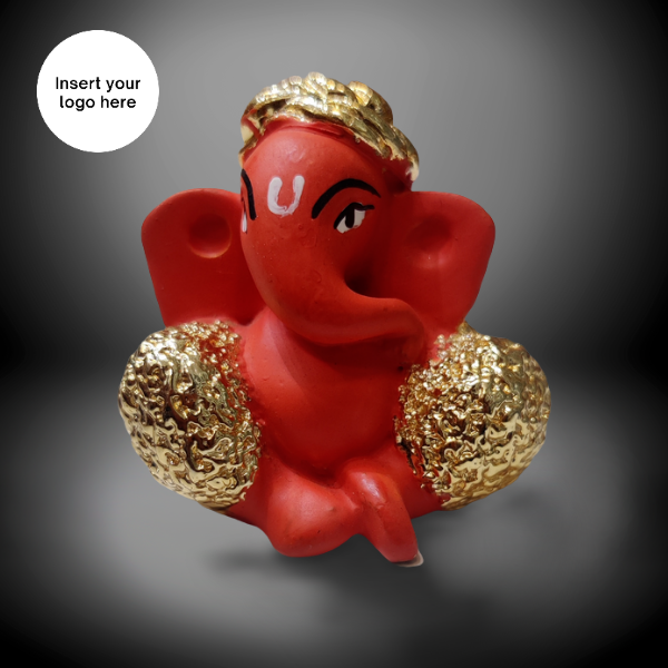 Small Orange Golden Plating Ganesha Murti
